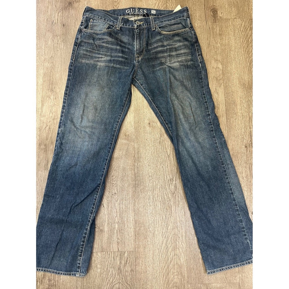 Guess Los Angeles Lincoln Slim Straight Jeans Mens 36 Medium Wash Blue Denim